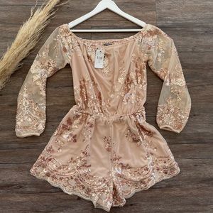 Fashion Nova Blush Sequence Romper NWT